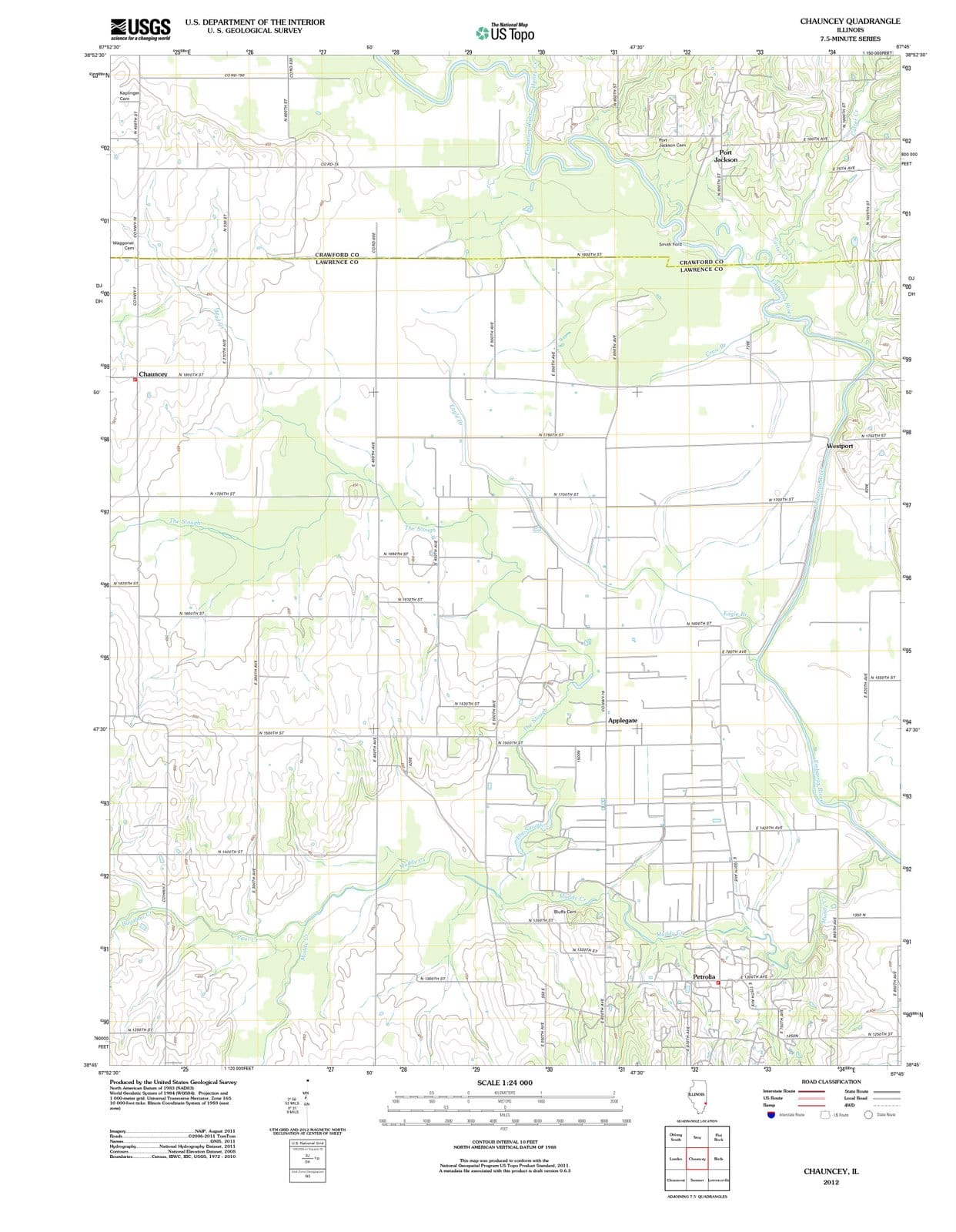2012 Chauncey, IL - Illinois - USGS Topographic Map