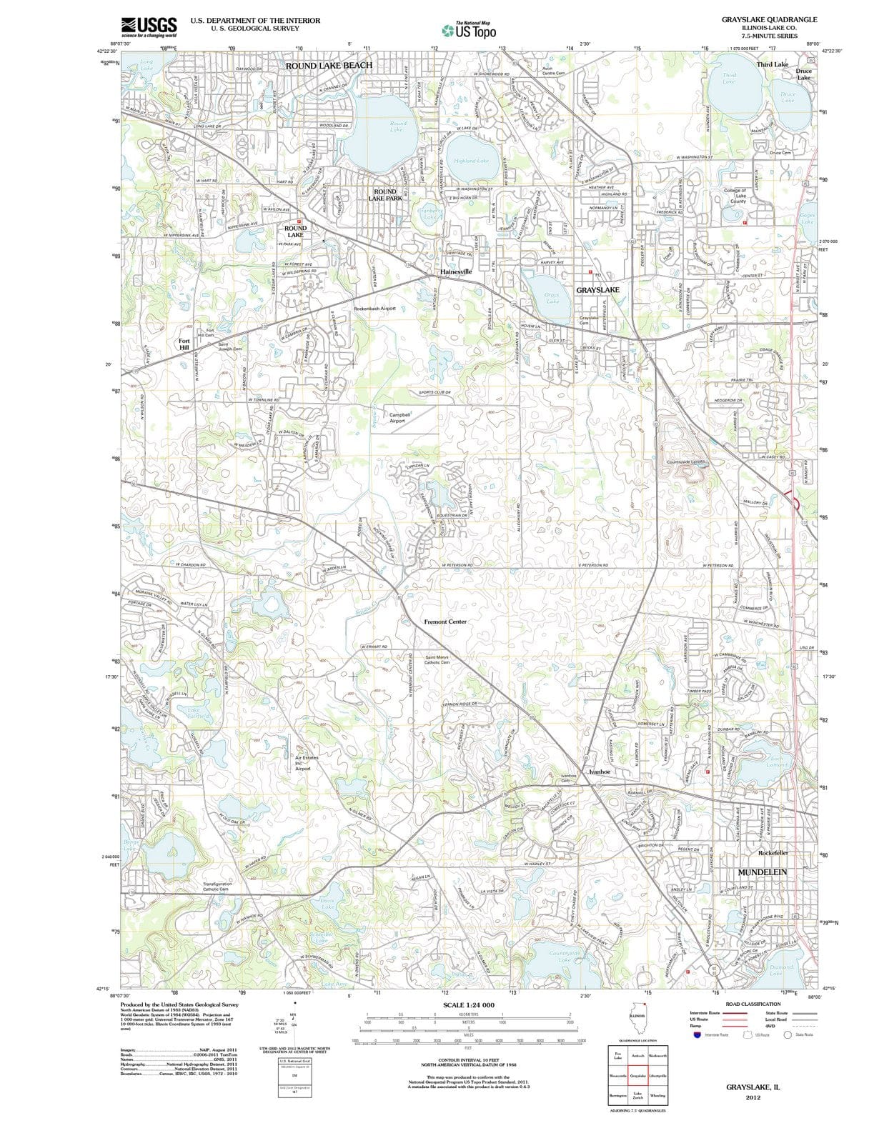 2012 Grayslake, IL - Illinois - USGS Topographic Map