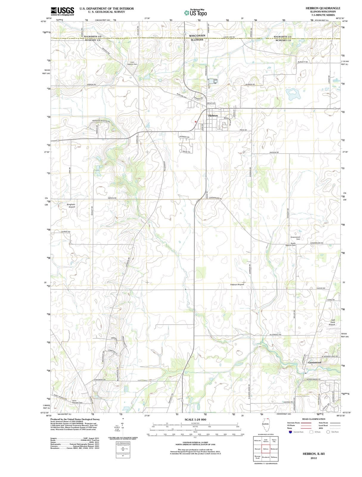 2012 Hebron, IL - Illinois - USGS Topographic Map