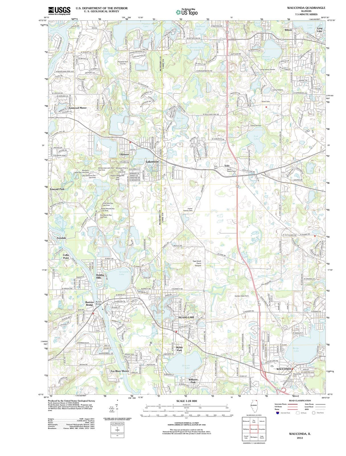 2012 Wauconda, IL - Illinois - USGS Topographic Map