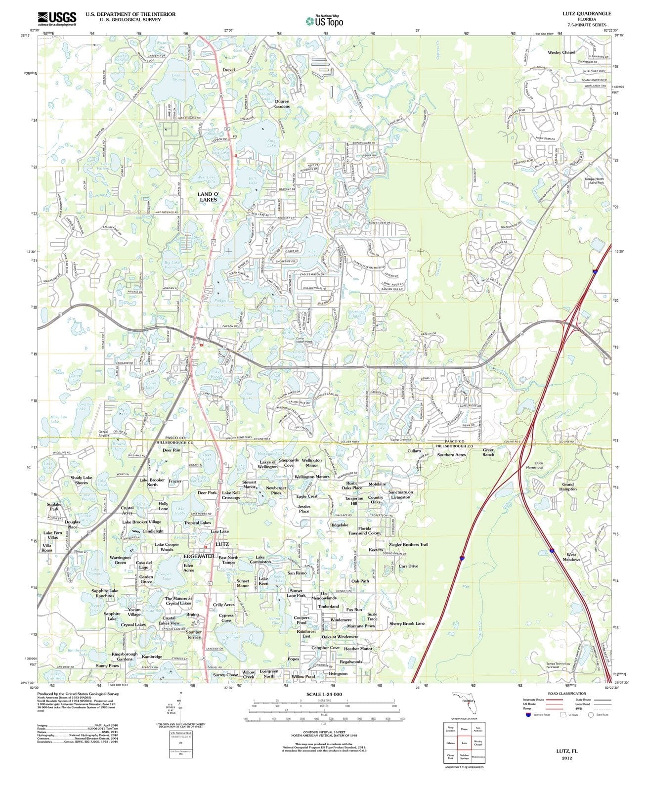 2012 Lutz, FL - Florida - USGS Topographic Map