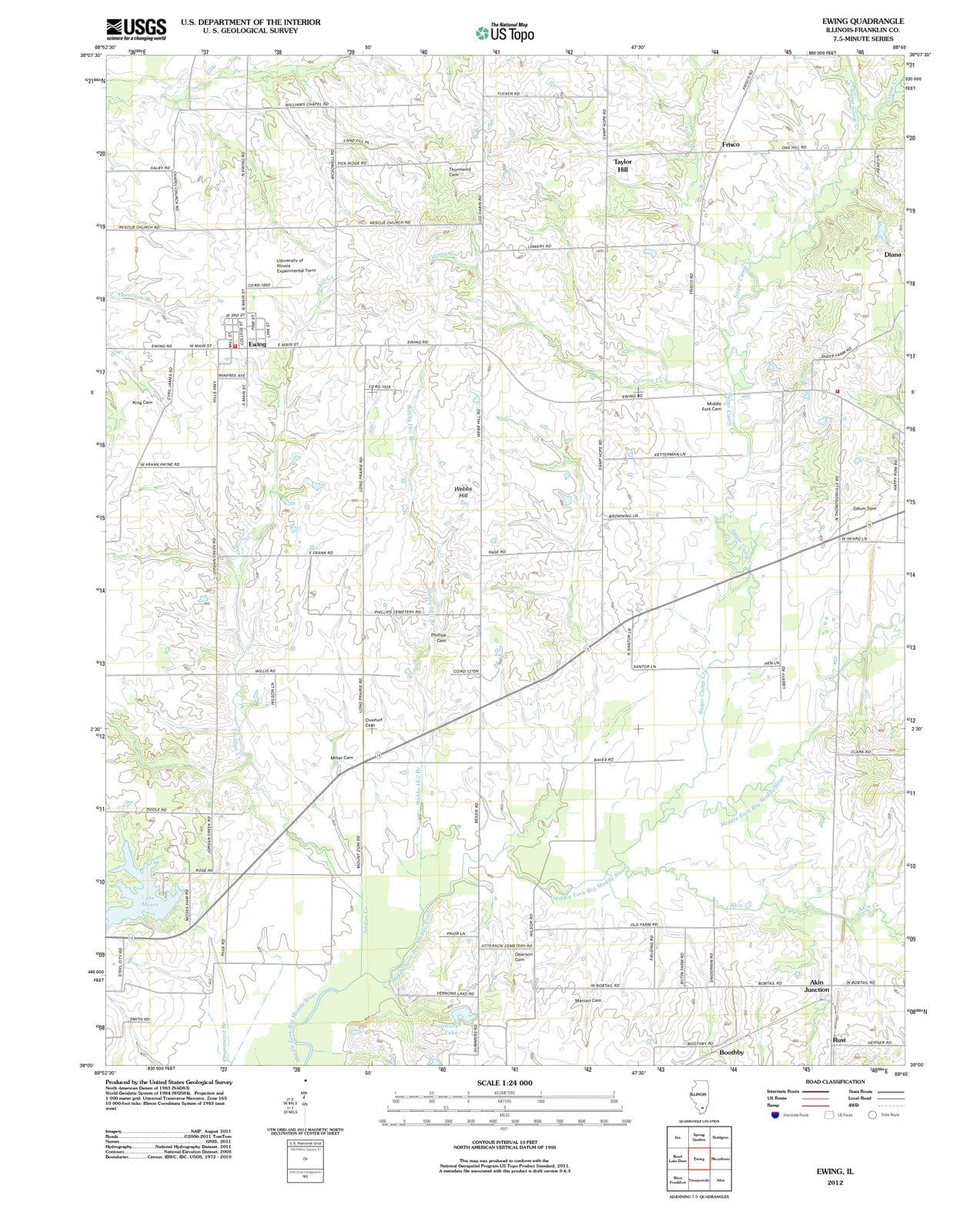 2012 Ewing, IL - Illinois - USGS Topographic Map