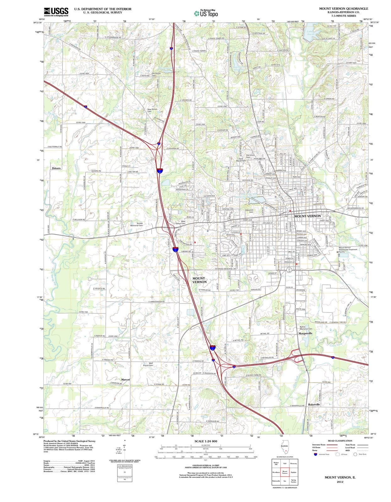 2012 Mount Vernon, IL - Illinois - USGS Topographic Map