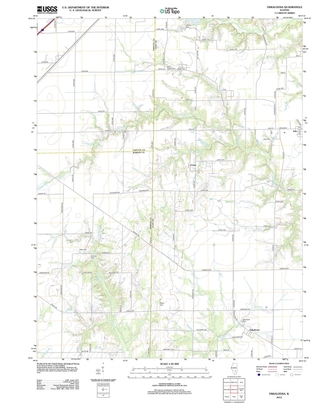 2012 Oskaloosa, IL - Illinois - USGS Topographic Map