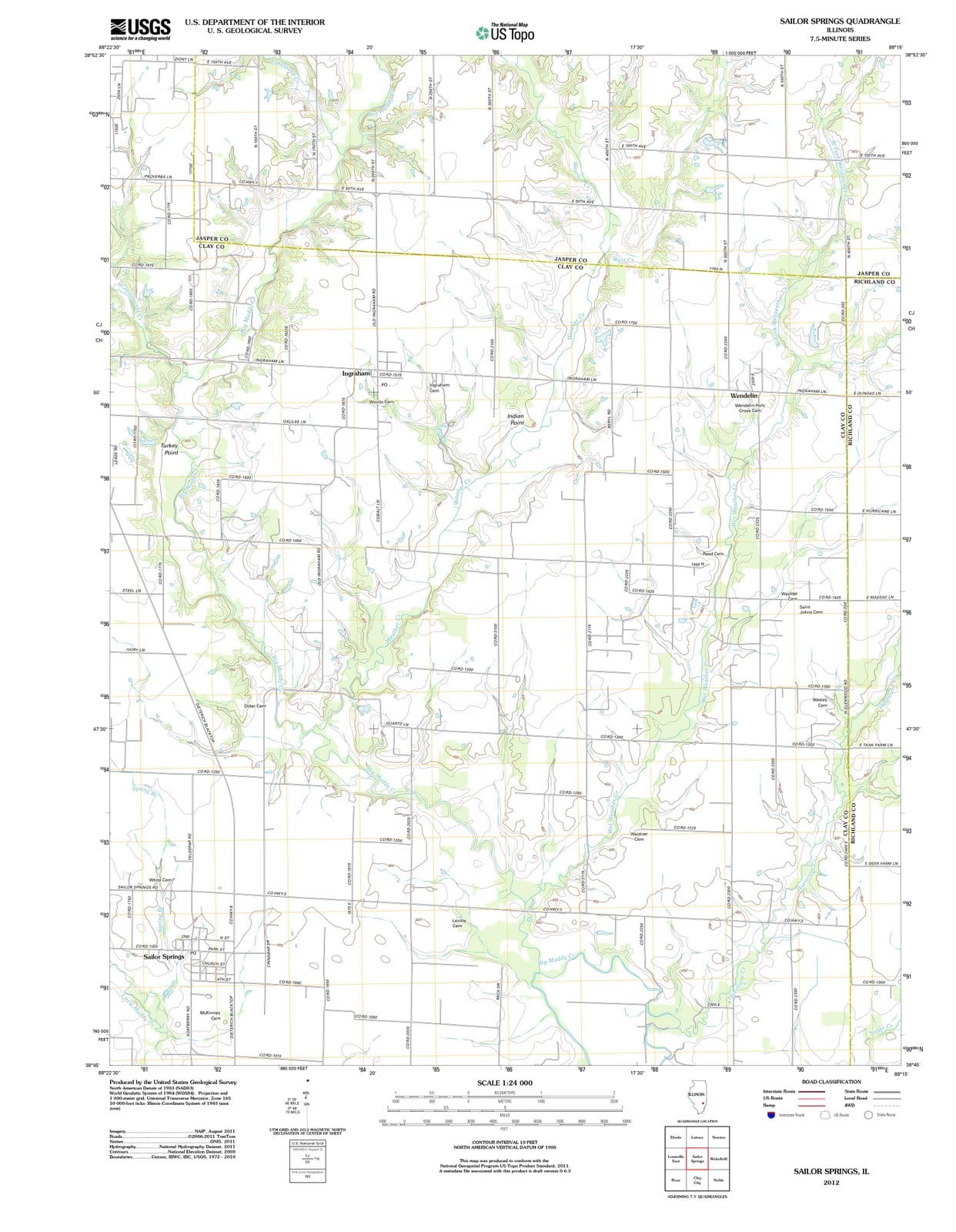 2012 Sailor Springs, IL - Illinois - USGS Topographic Map