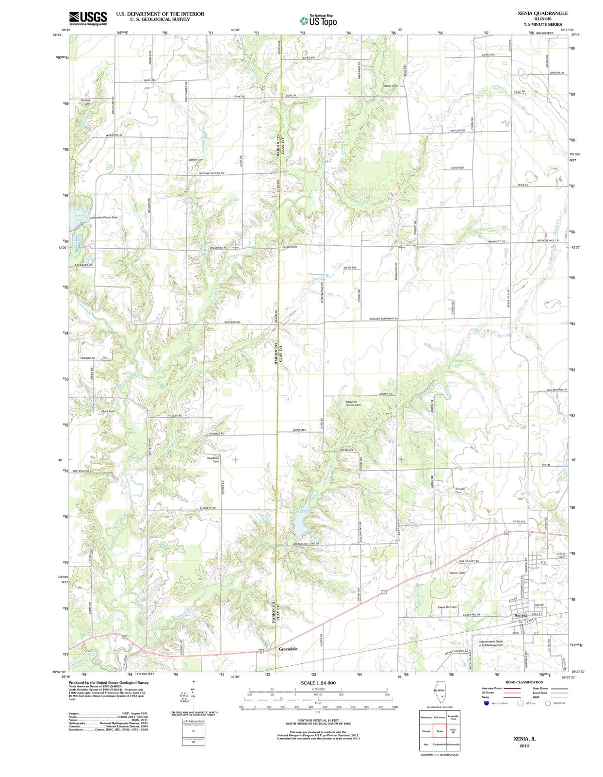 2012 Xenia, IL - Illinois - USGS Topographic Map