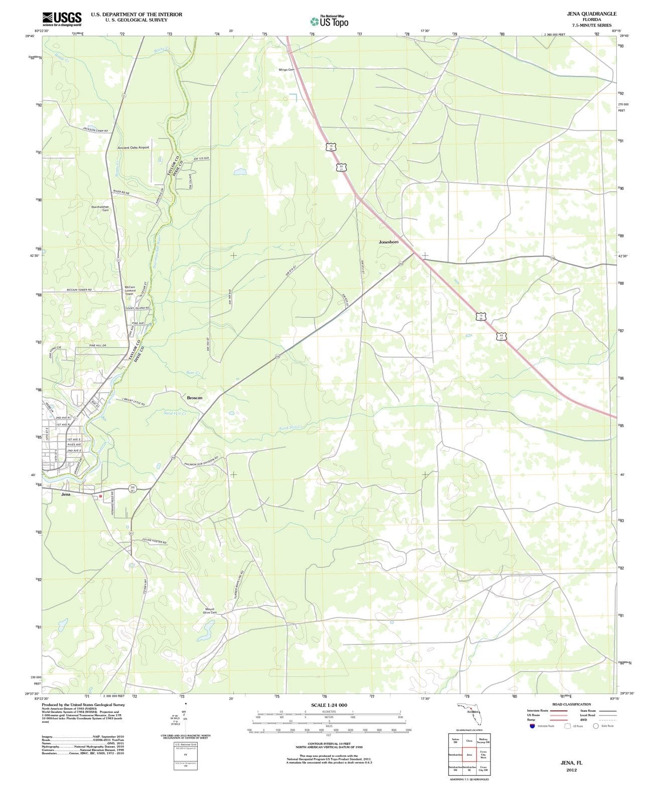 2012 JENA, FL - Florida - USGS Topographic Map