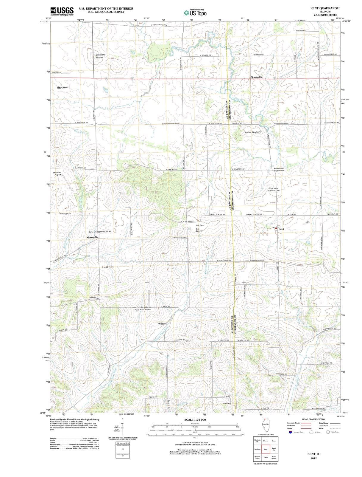 2012 Kent, IL - Illinois - USGS Topographic Map