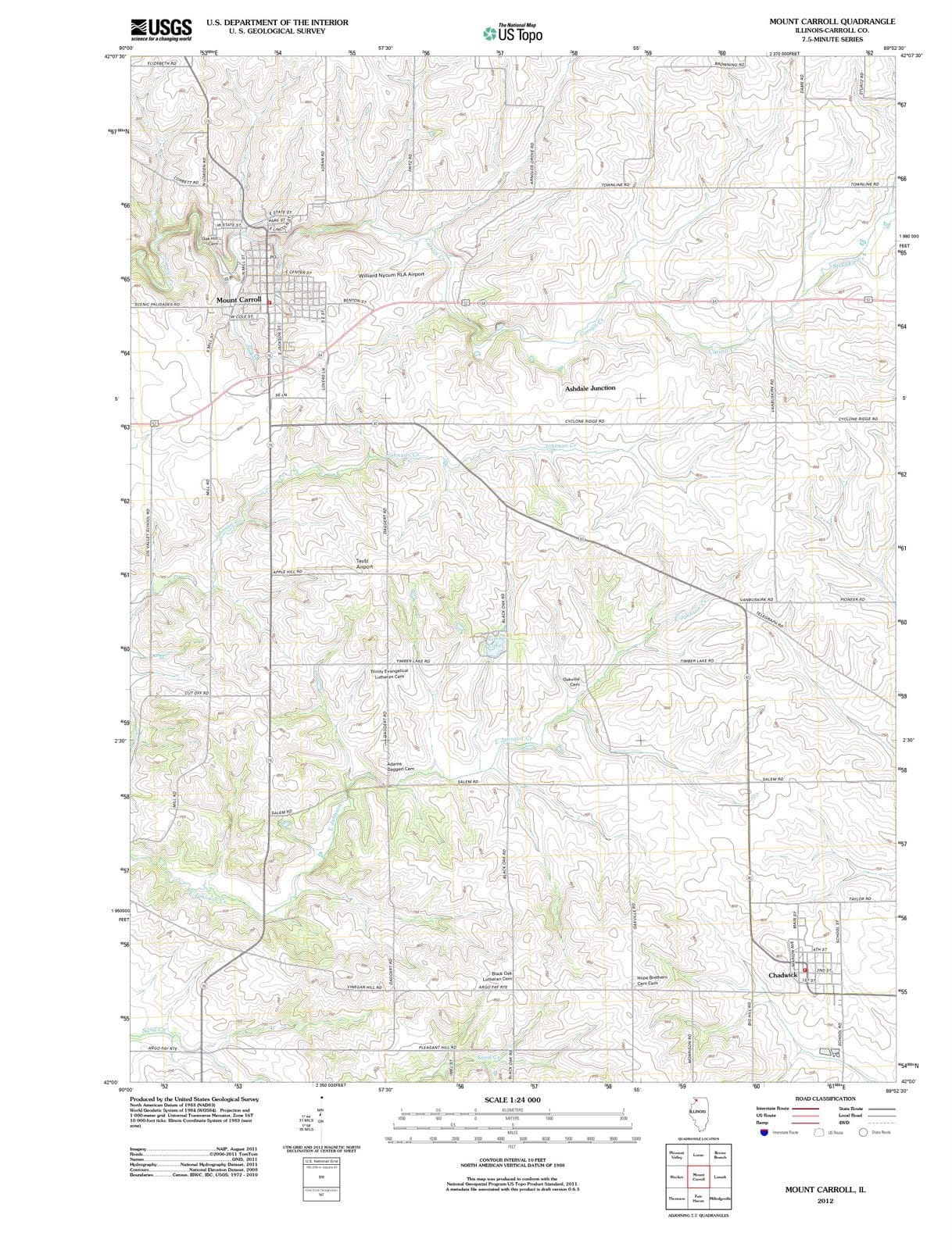 2012 Mount Carroll, IL - Illinois - USGS Topographic Map