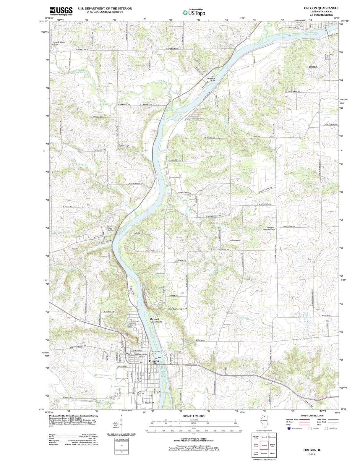 2012 Oregon, IL - Illinois - USGS Topographic Map