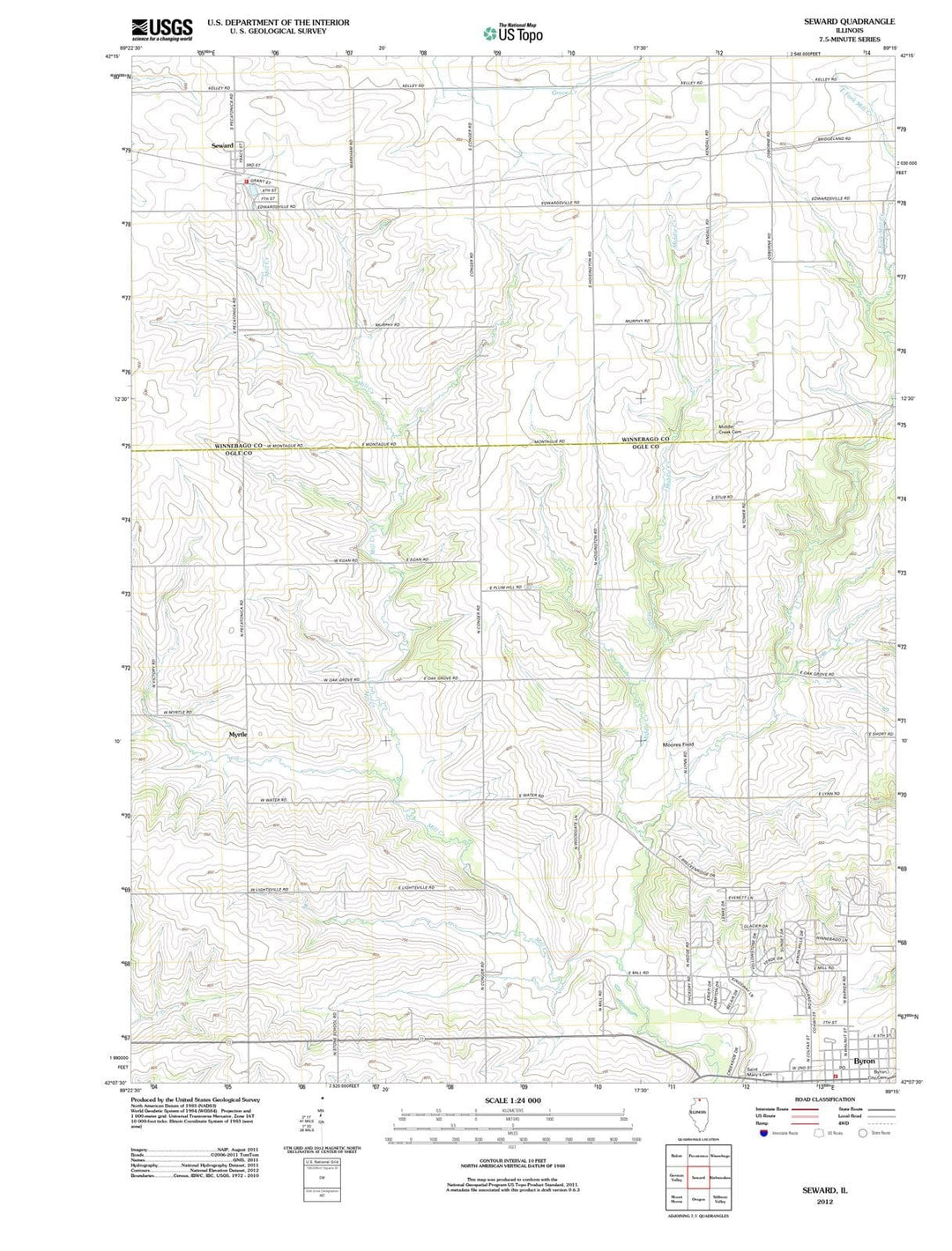 2012 Seward, IL - Illinois - USGS Topographic Map