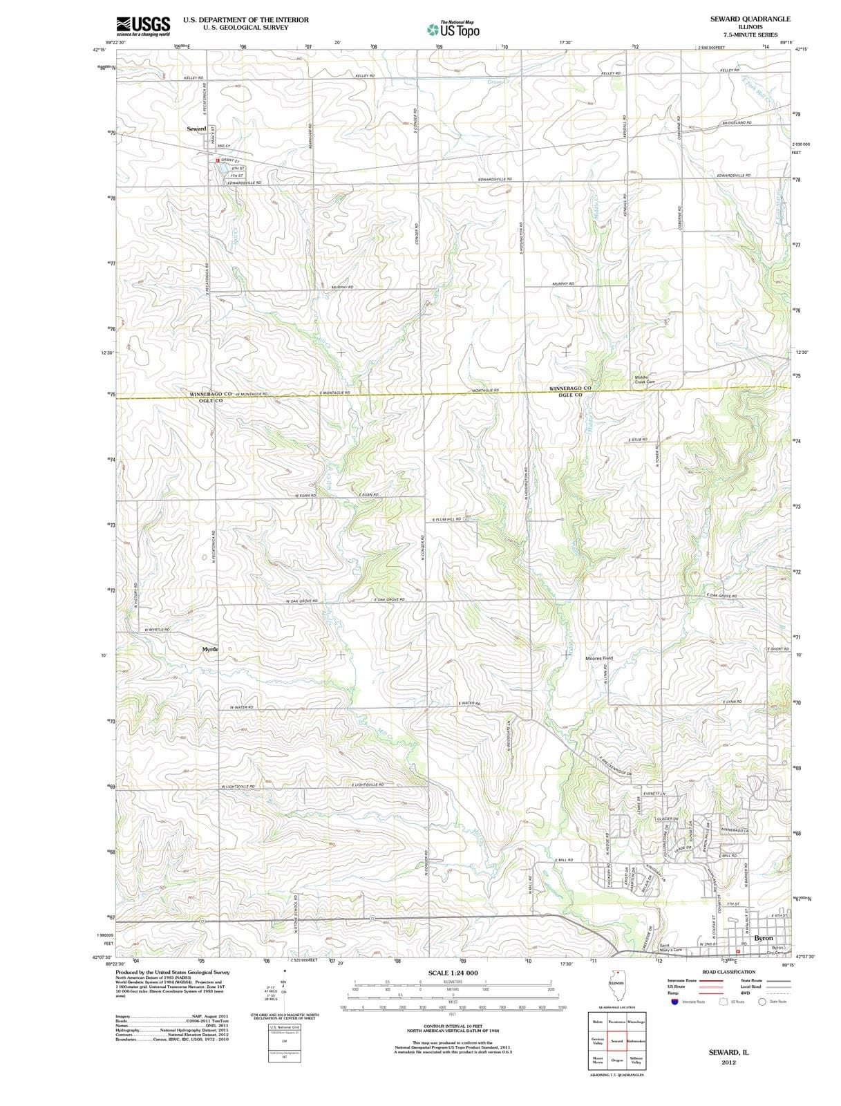2012 Seward, IL - Illinois - USGS Topographic Map