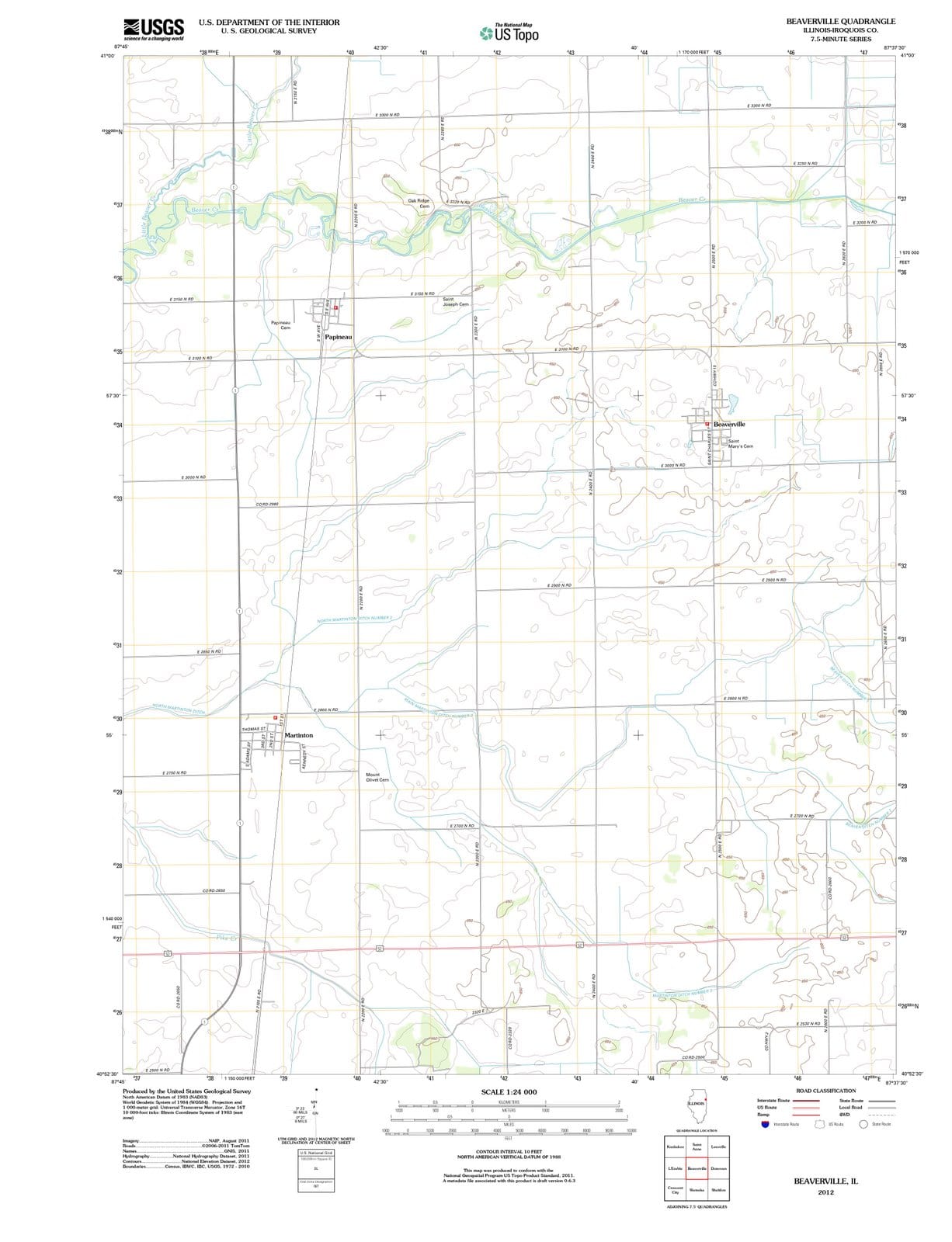 2012 Beaverville, IL - Illinois - USGS Topographic Map