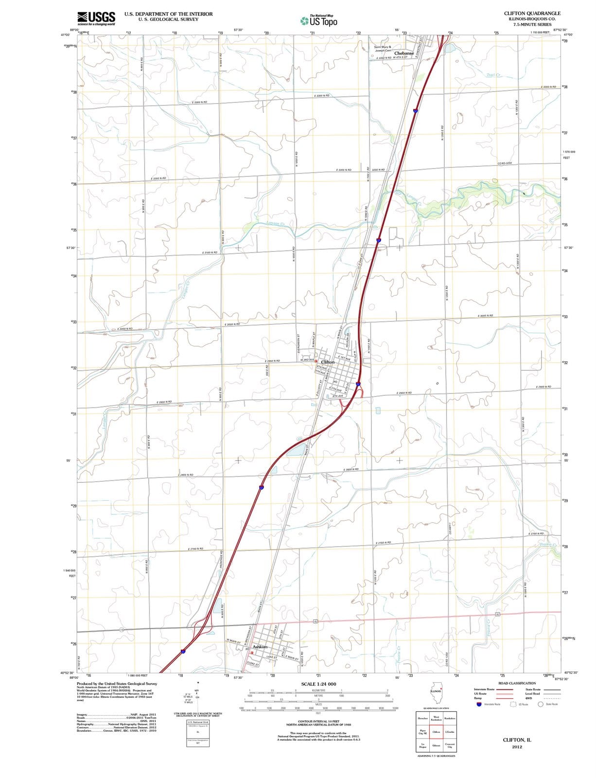 2012 Clifton, IL - Illinois - USGS Topographic Map