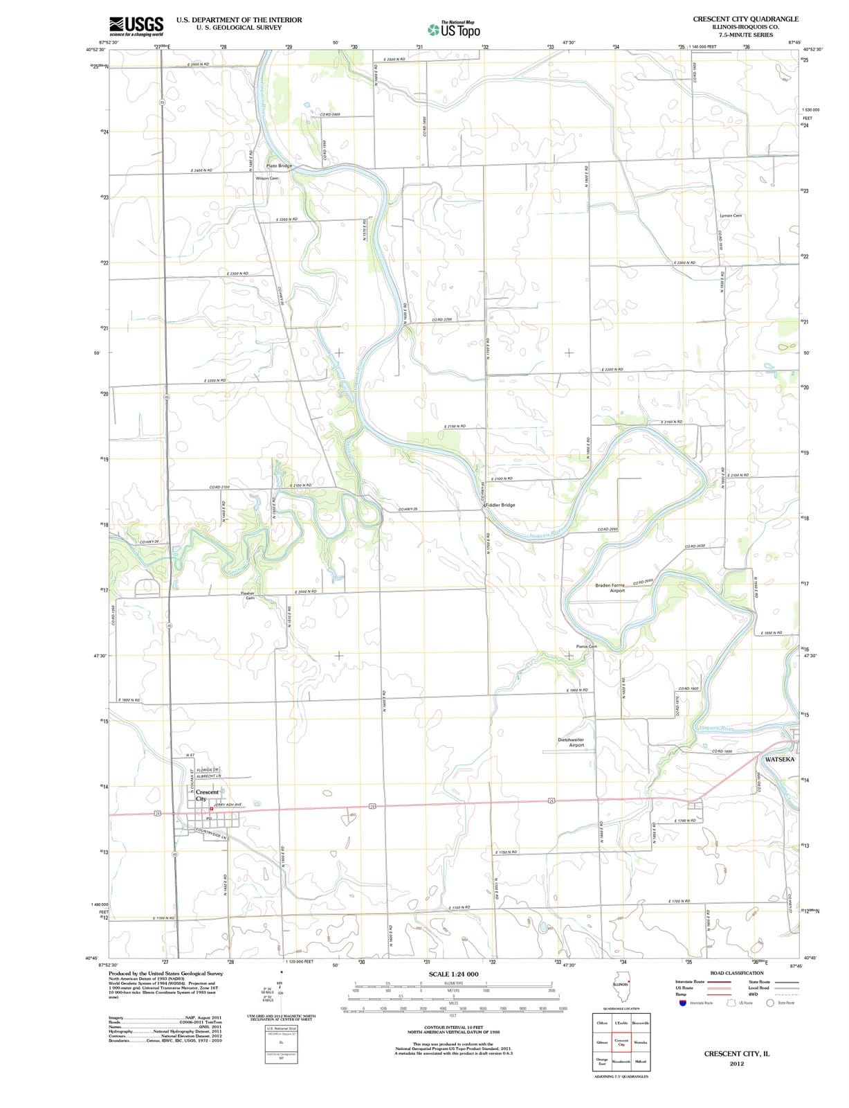 2012 Crescent City, IL - Illinois - USGS Topographic Map