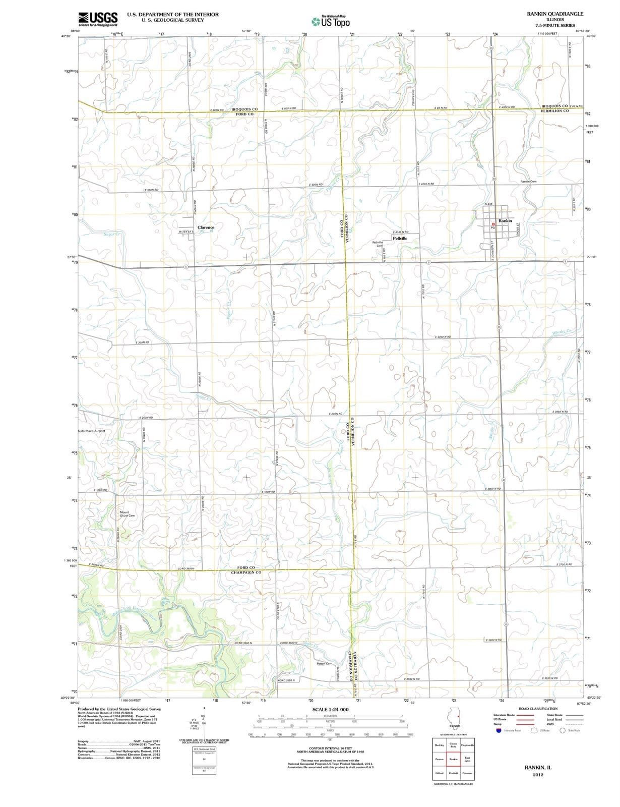 2012 Rankin, IL - Illinois - USGS Topographic Map