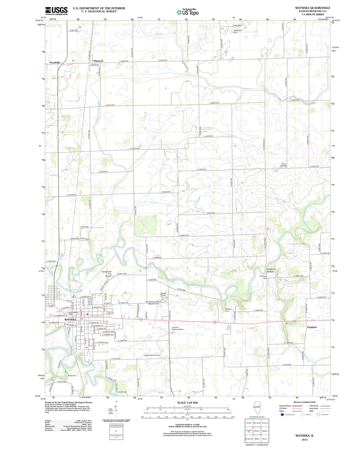 2012 Watseka, IL - Illinois - USGS Topographic Map