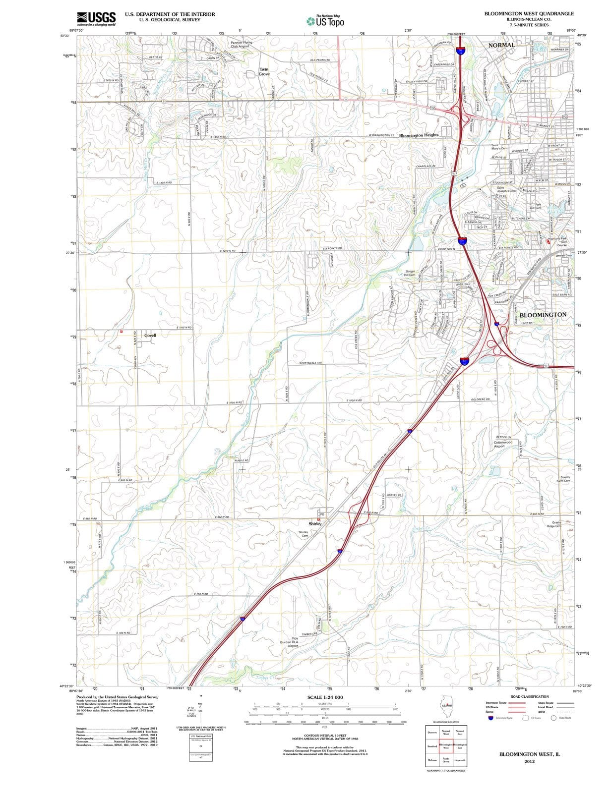 2012 Bloomington West, IL - Illinois - USGS Topographic Map