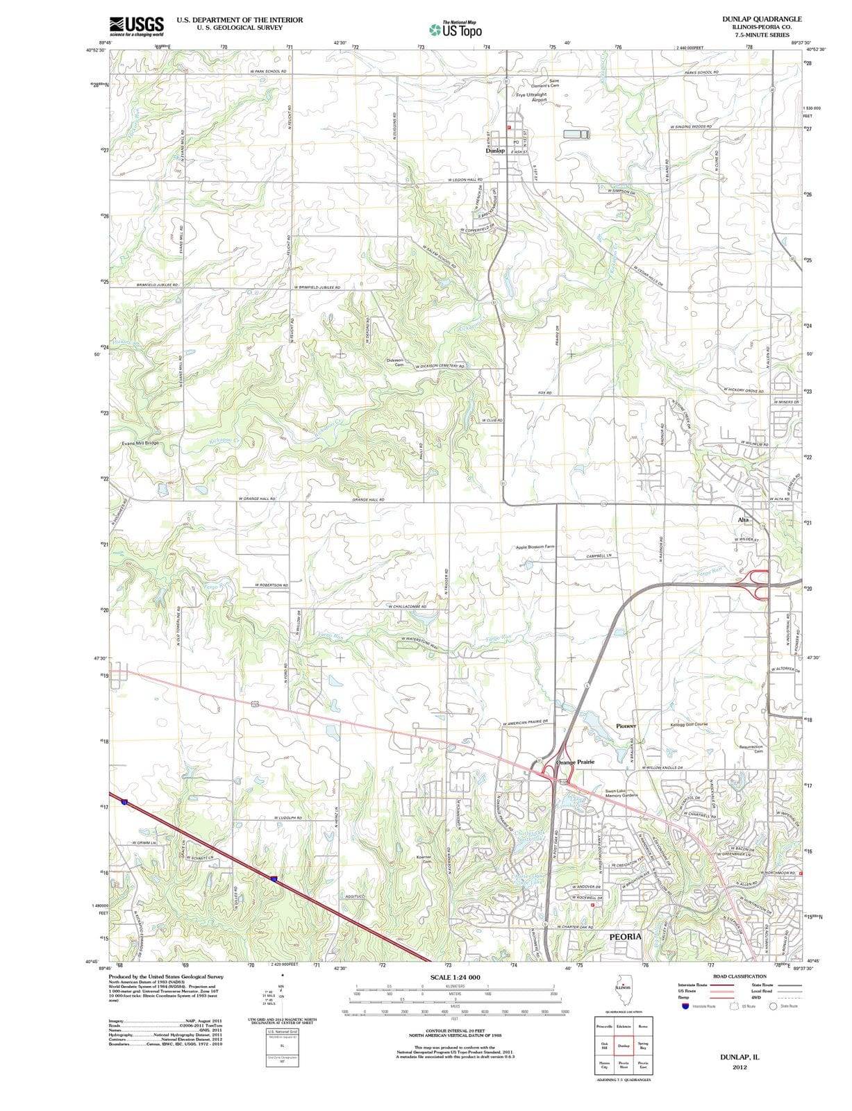 2012 Dunlap, IL - Illinois - USGS Topographic Map