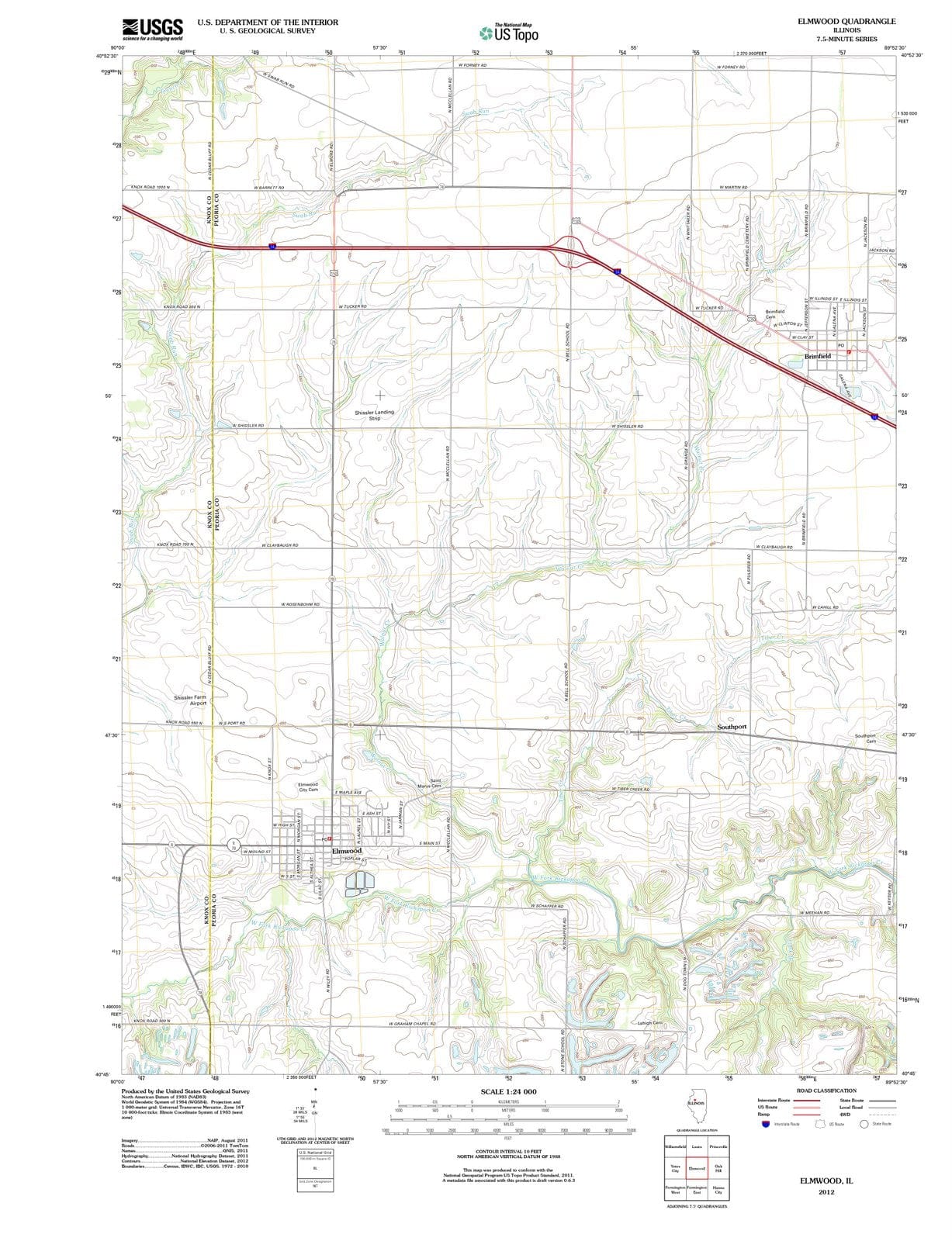 2012 Elmwood, IL - Illinois - USGS Topographic Map