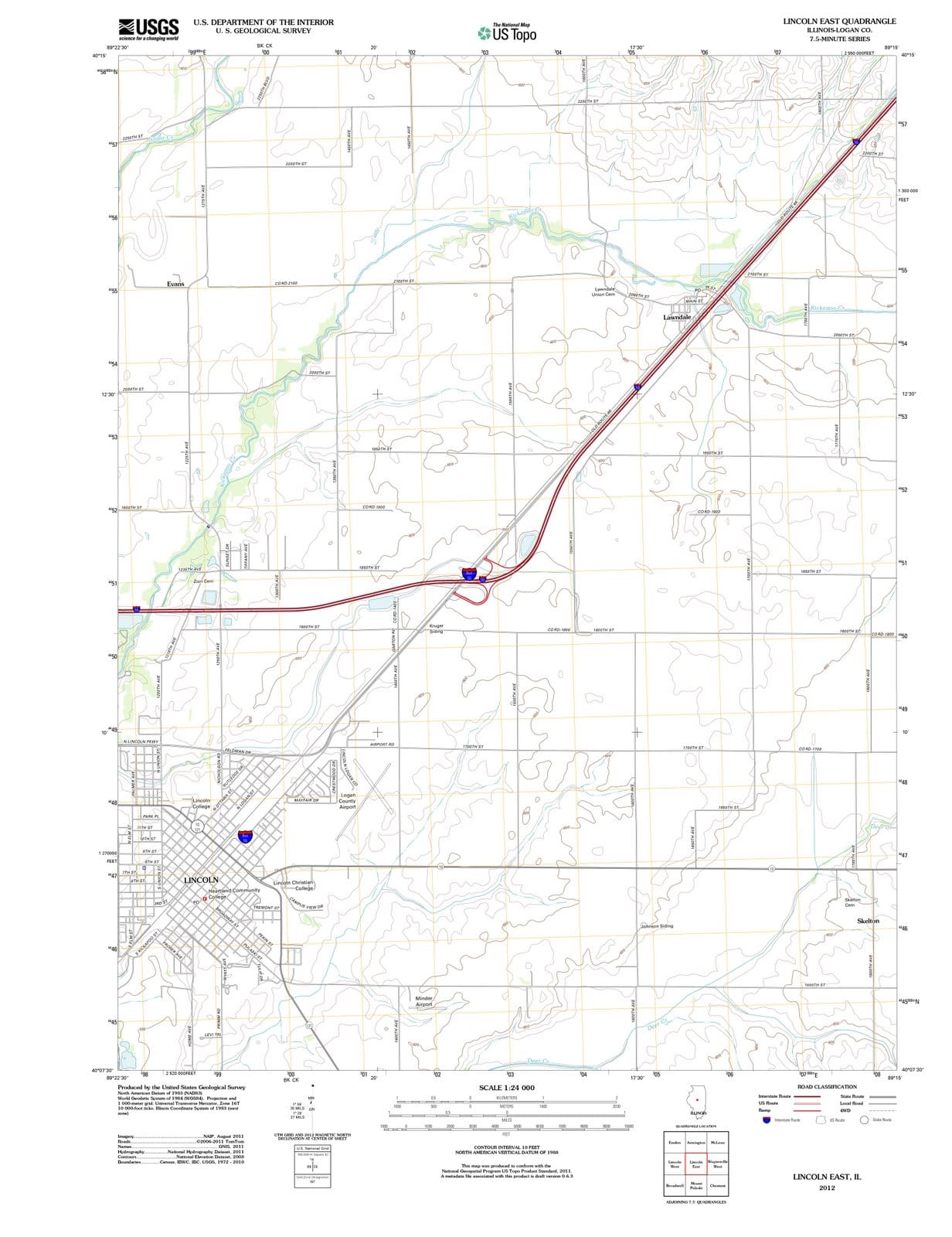 2012 Lincoln East, IL - Illinois - USGS Topographic Map