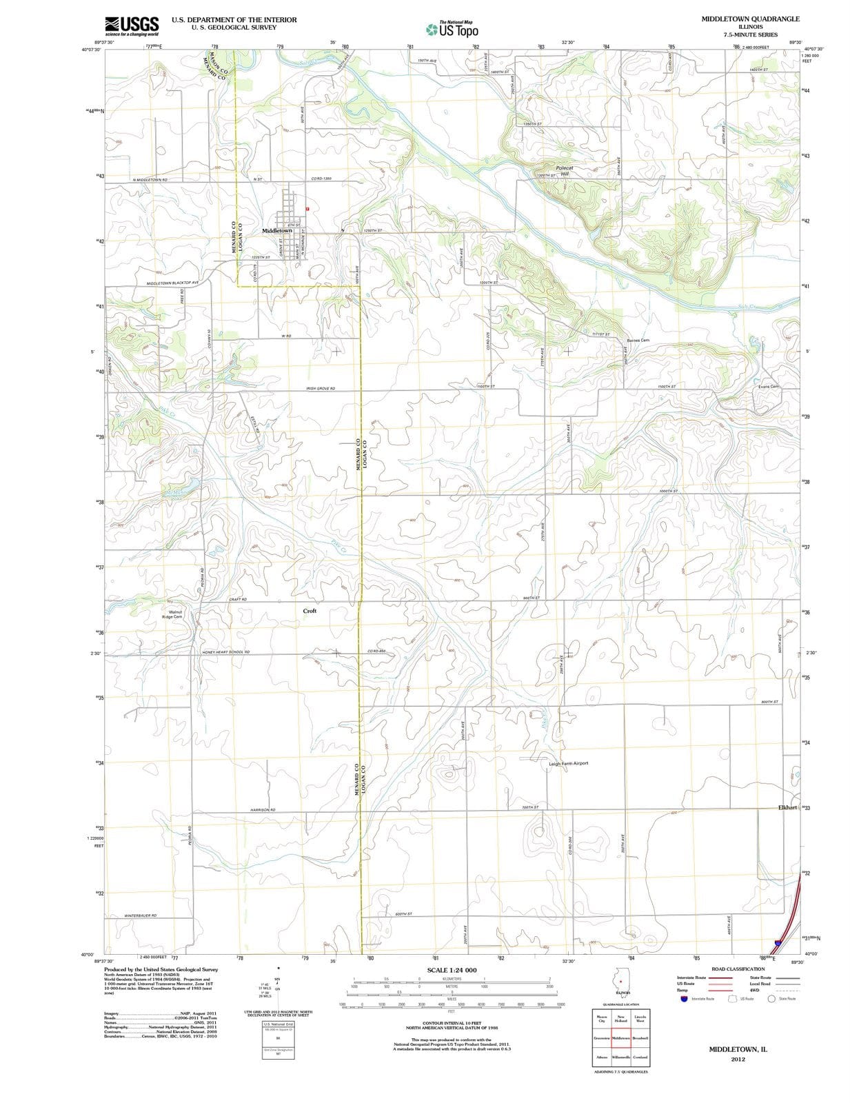 2012 Middletown, IL - Illinois - USGS Topographic Map