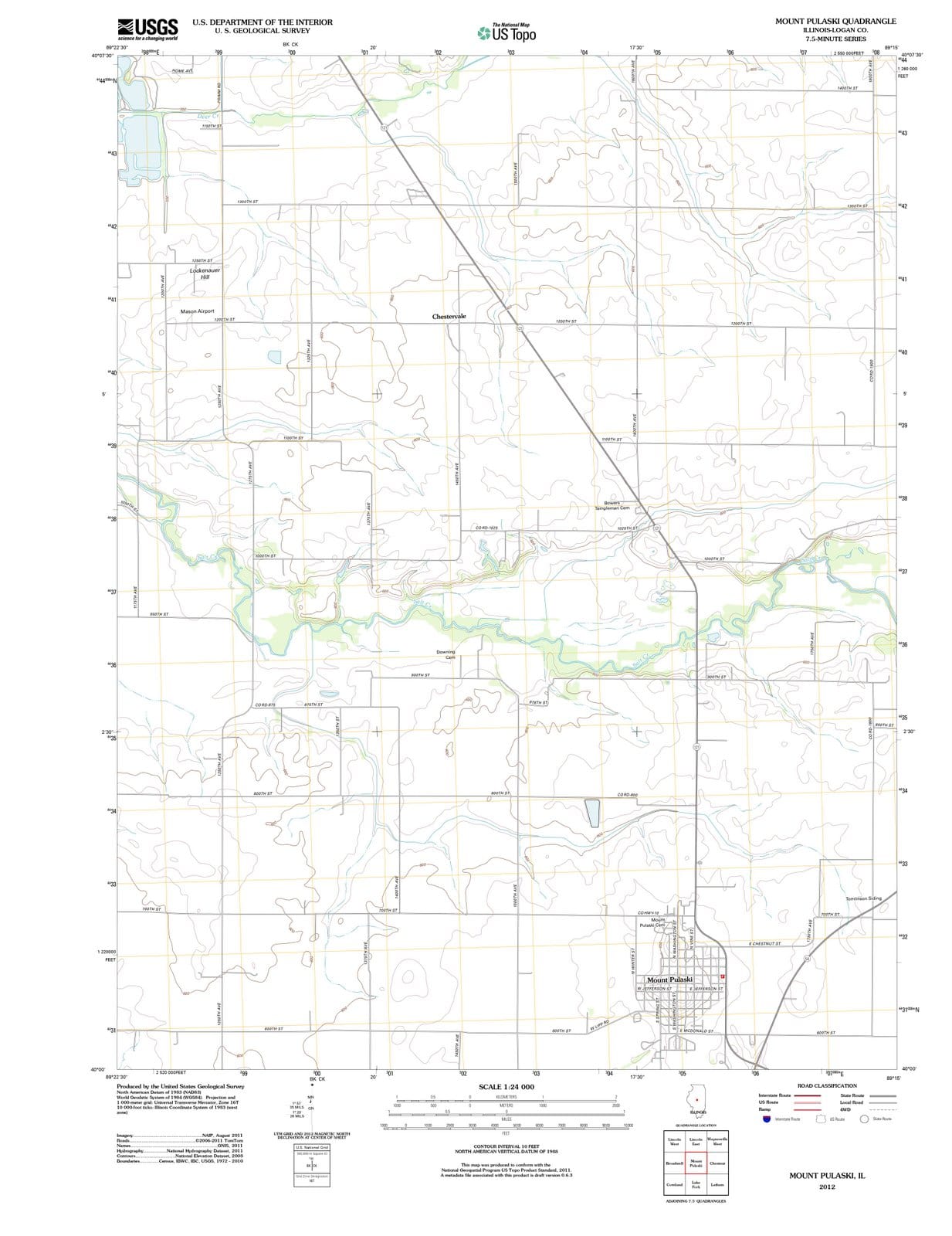 2012 Mount Pulaski, IL - Illinois - USGS Topographic Map
