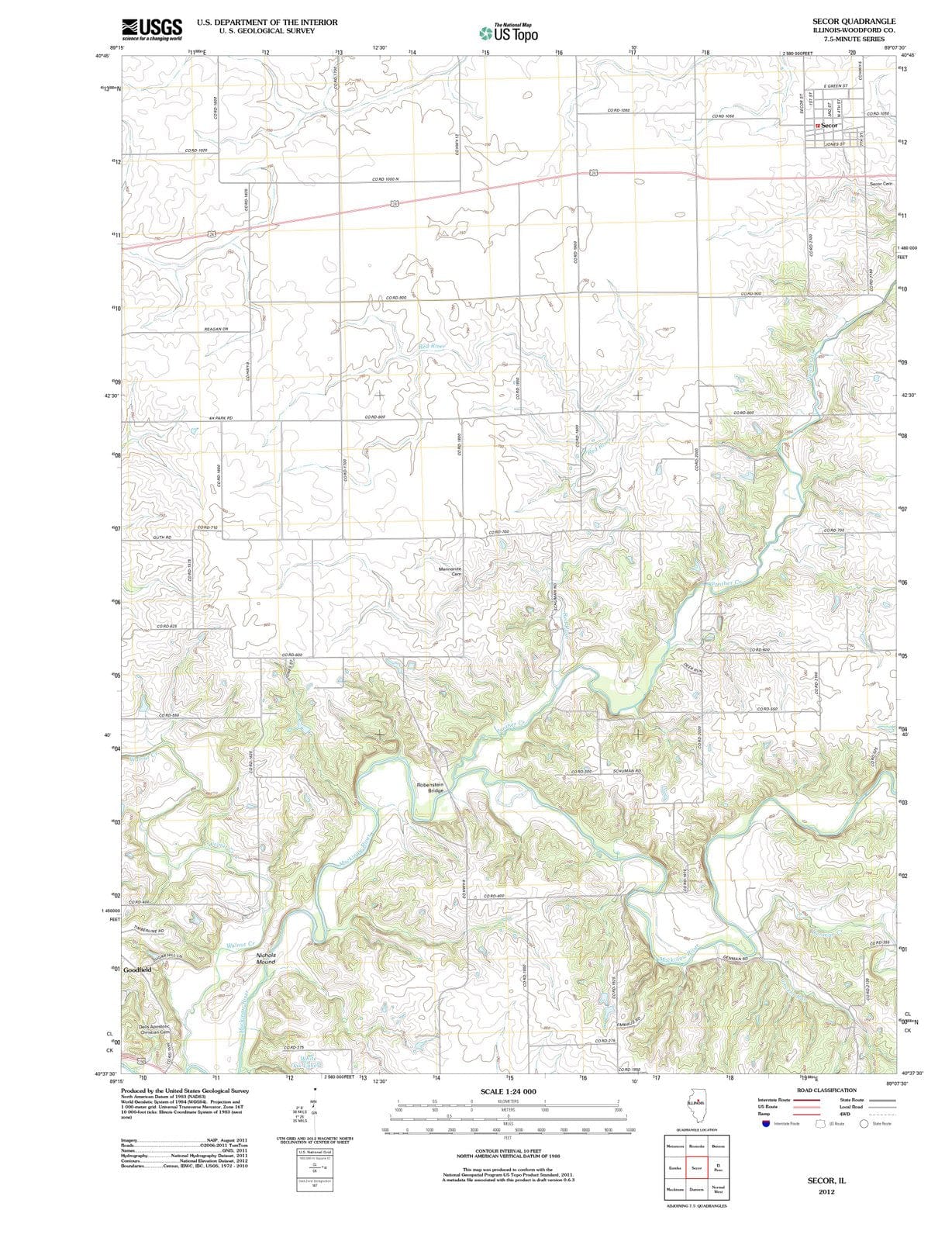 2012 Secor, IL - Illinois - USGS Topographic Map