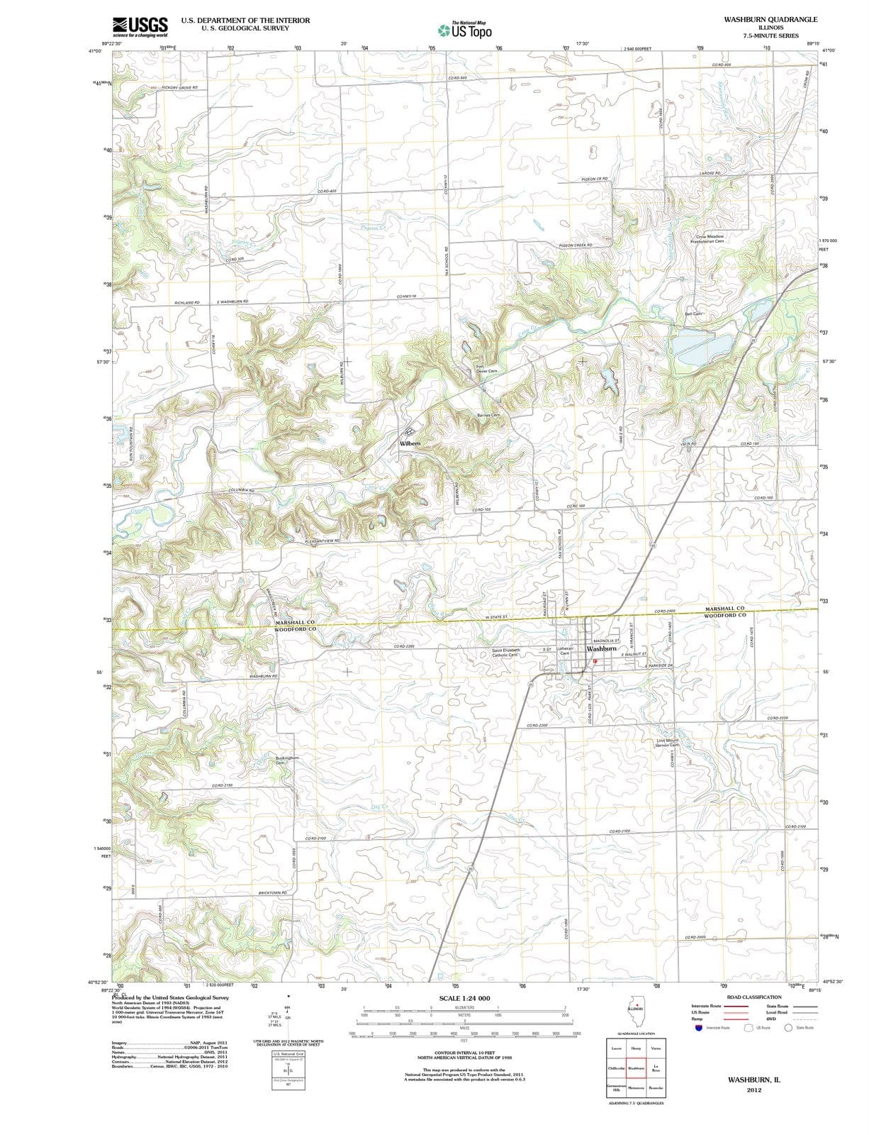 2012 Washburn, IL - Illinois - USGS Topographic Map