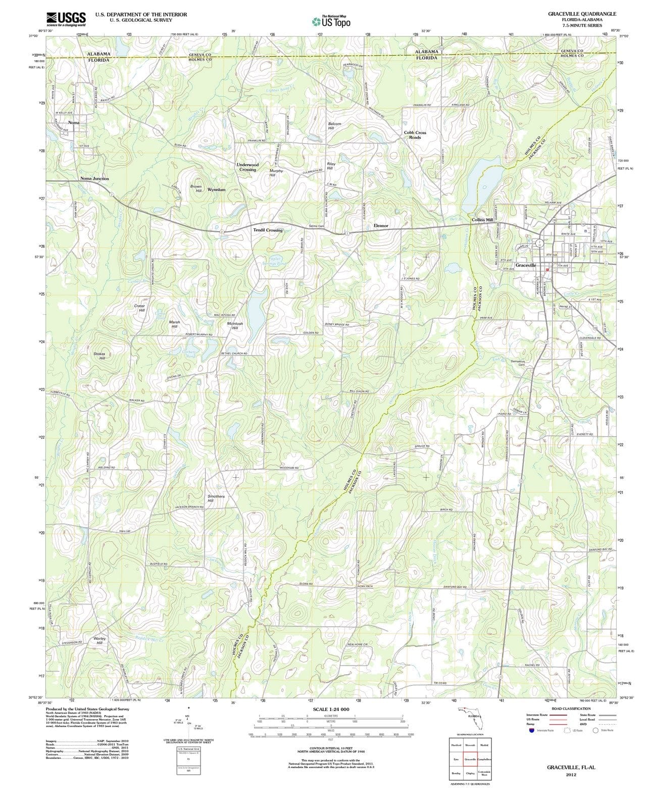 2012 Graceville, FL - Florida - USGS Topographic Map