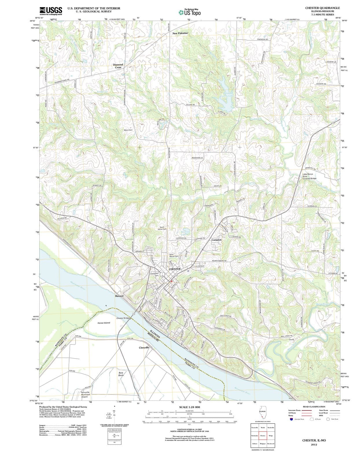2012 Chester, IL - Illinois - USGS Topographic Map