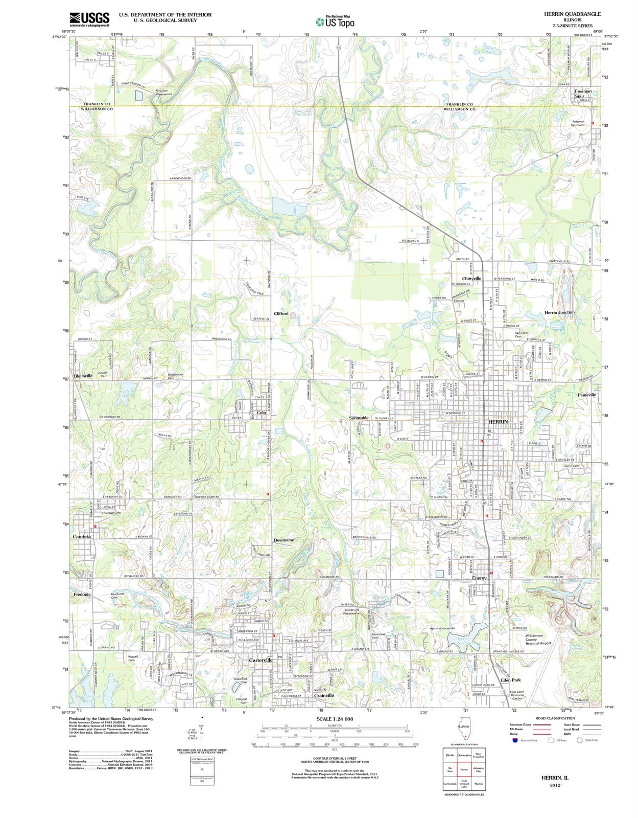 2012 Herrin, IL - Illinois - USGS Topographic Map