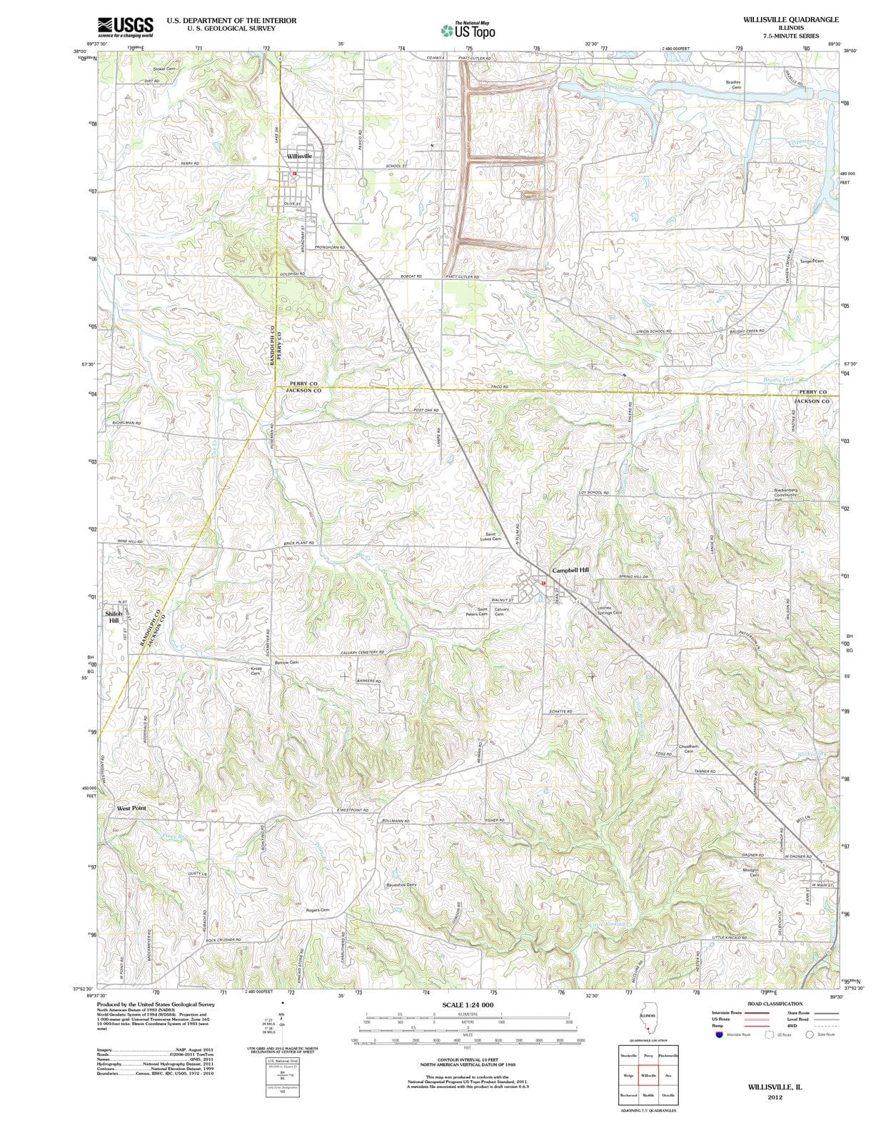 2012 Willisville, IL - Illinois - USGS Topographic Map