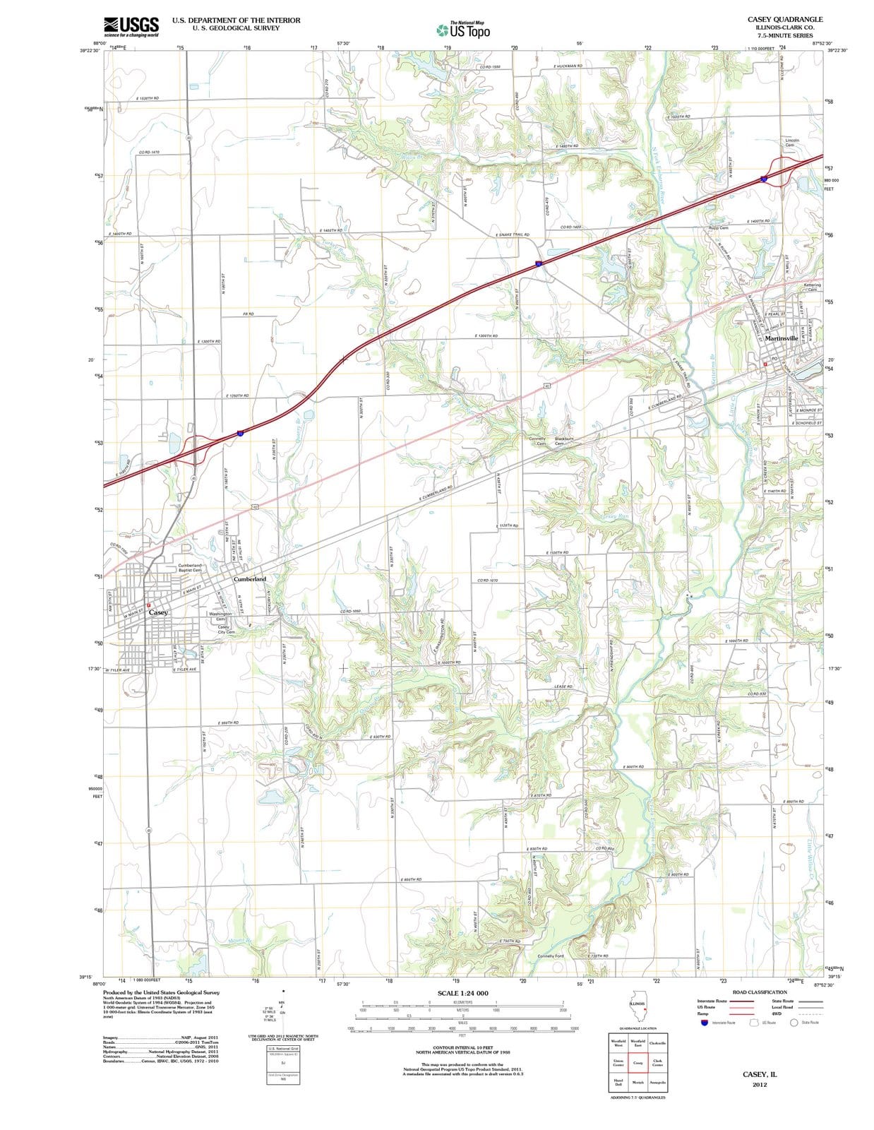 2012 Casey, IL - Illinois - USGS Topographic Map
