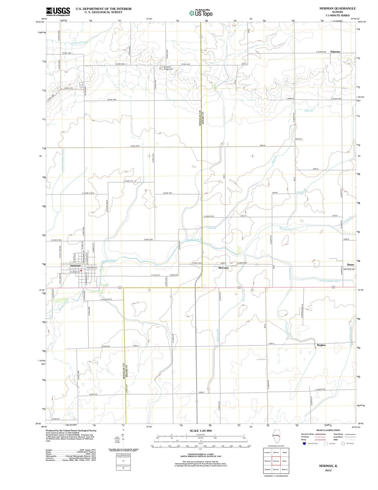 2012 Newman, IL - Illinois - USGS Topographic Map