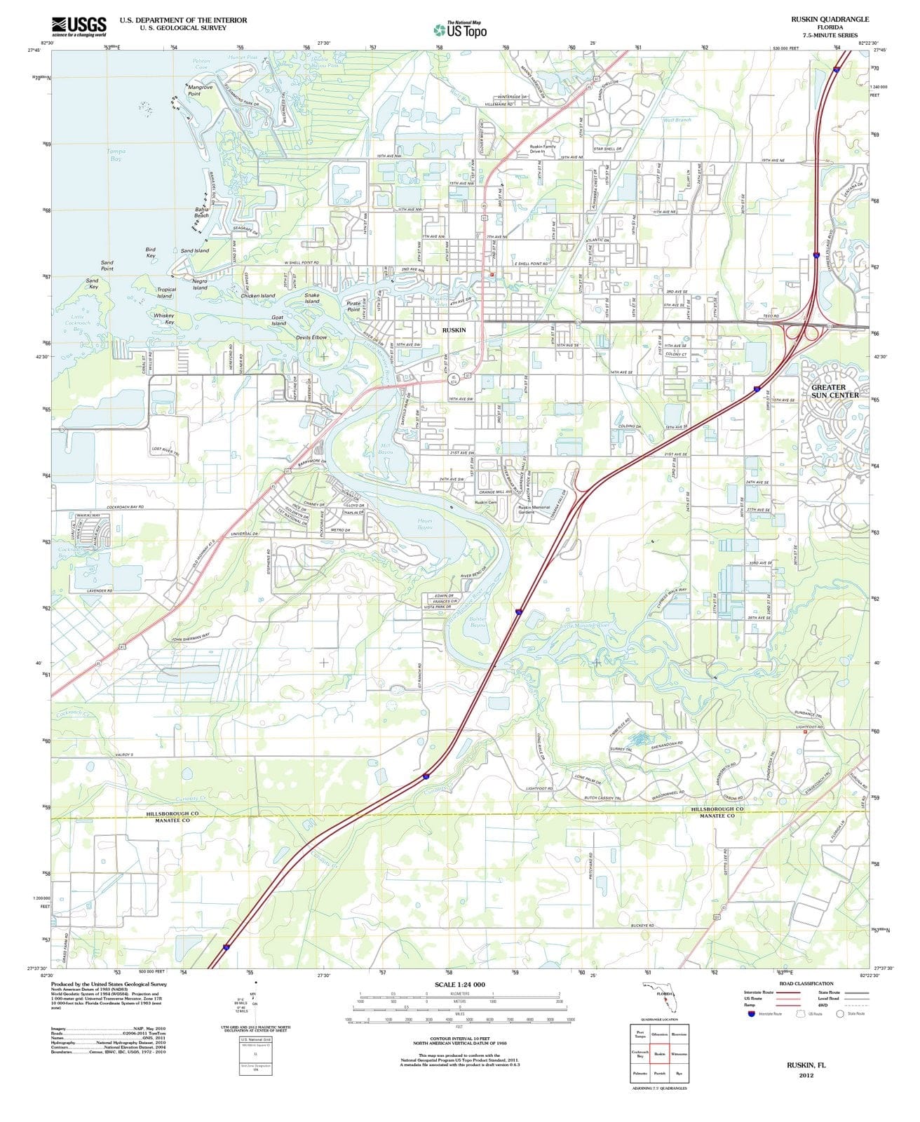 2012 Ruskin, FL - Florida - USGS Topographic Map