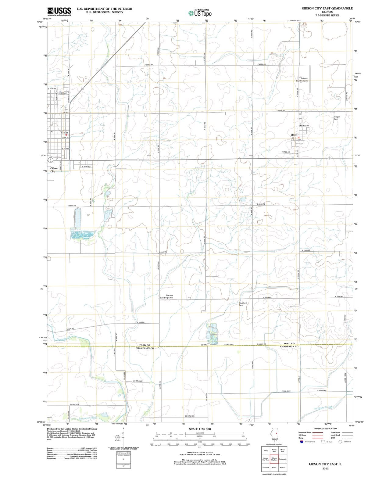 2012 Gibson City East, IL - Illinois - USGS Topographic Map