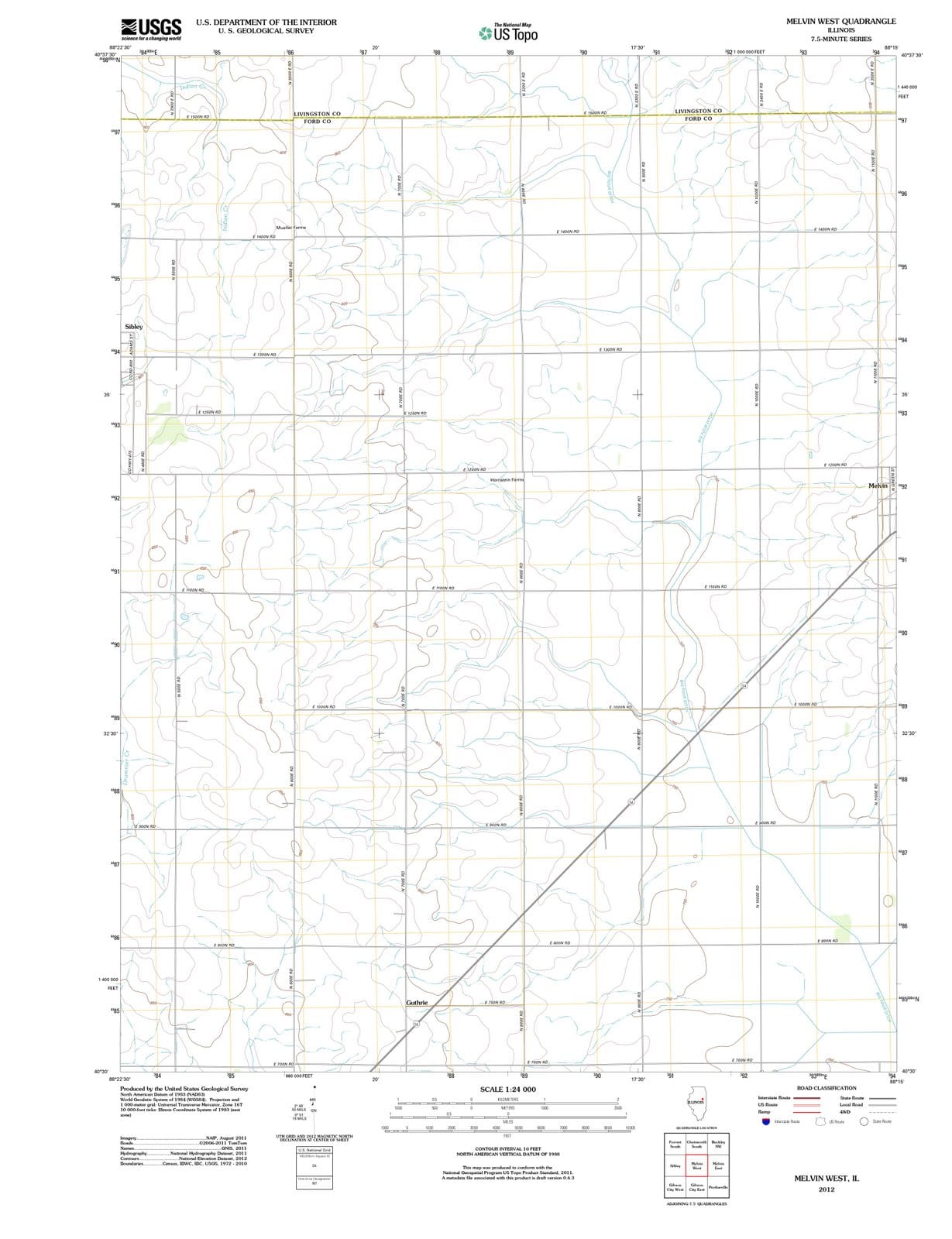 2012 Melvin West, IL - Illinois - USGS Topographic Map