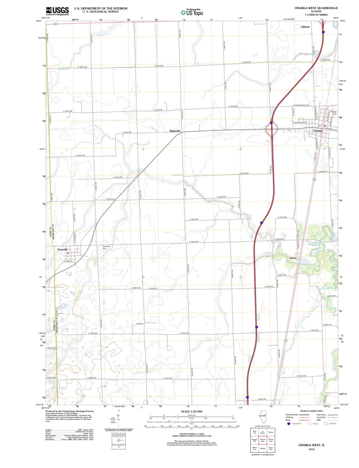 2012 Onarga West, IL - Illinois - USGS Topographic Map