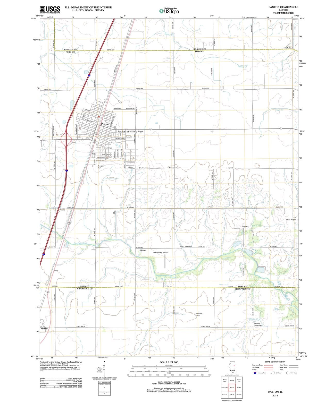 2012 Paxton, IL - Illinois - USGS Topographic Map