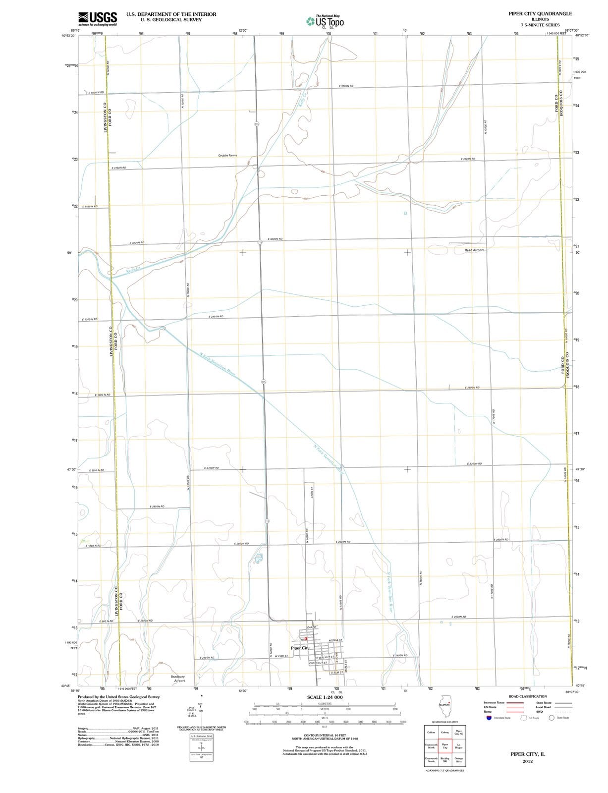 2012 Piper City, IL - Illinois - USGS Topographic Map