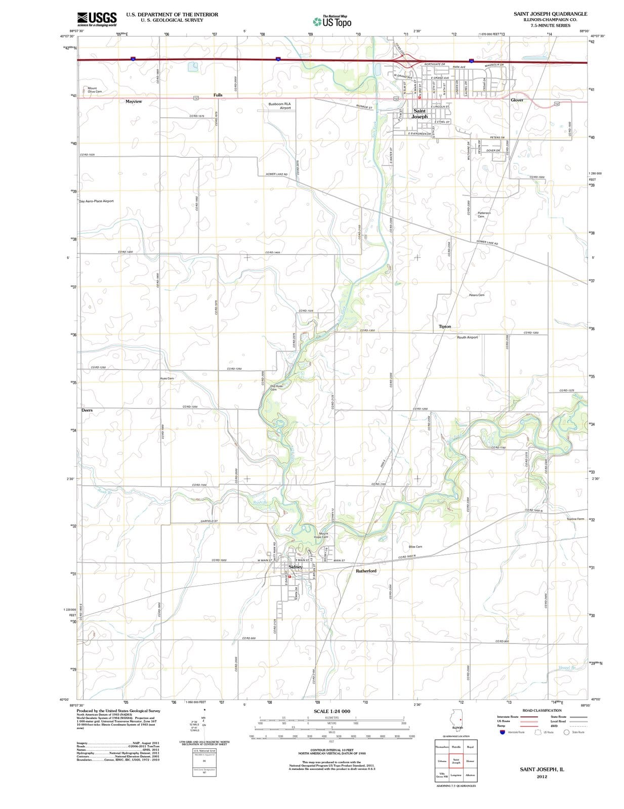 2012 Saint Joseph, IL - Illinois - USGS Topographic Map