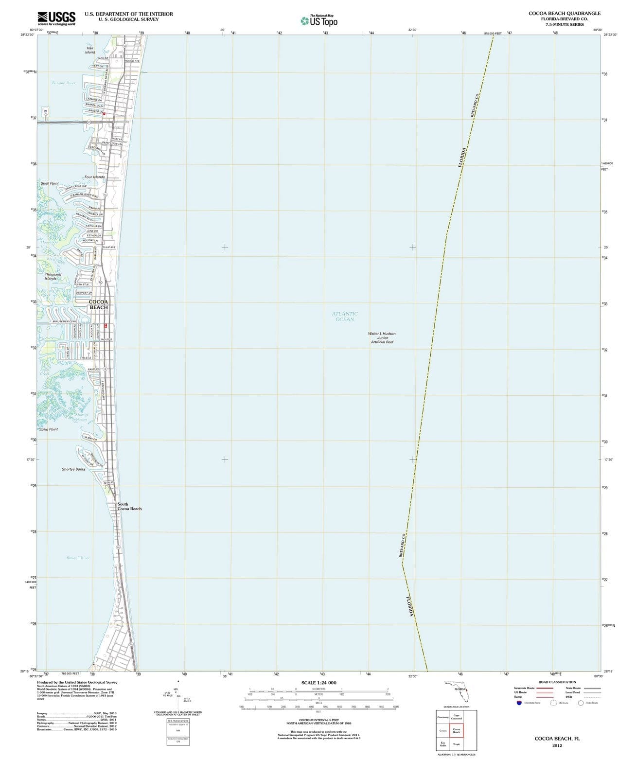 2012 Cocoa Beach, FL - Florida - USGS Topographic Map