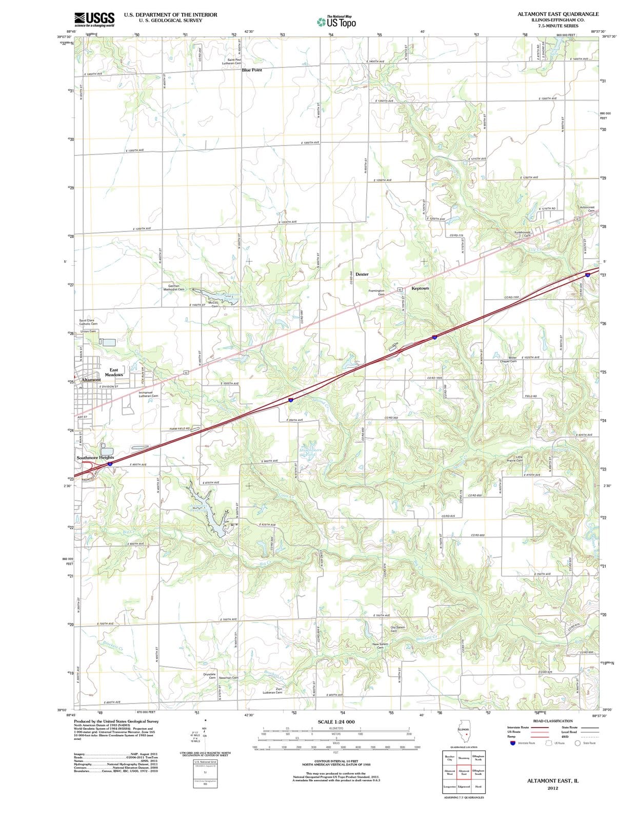2012 Altamont East, IL - Illinois - USGS Topographic Map
