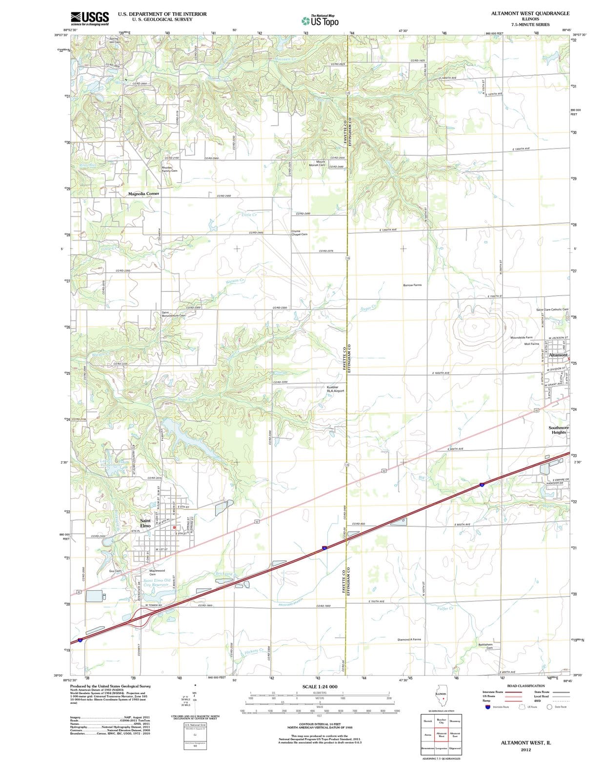 2012 Altamont West, IL - Illinois - USGS Topographic Map
