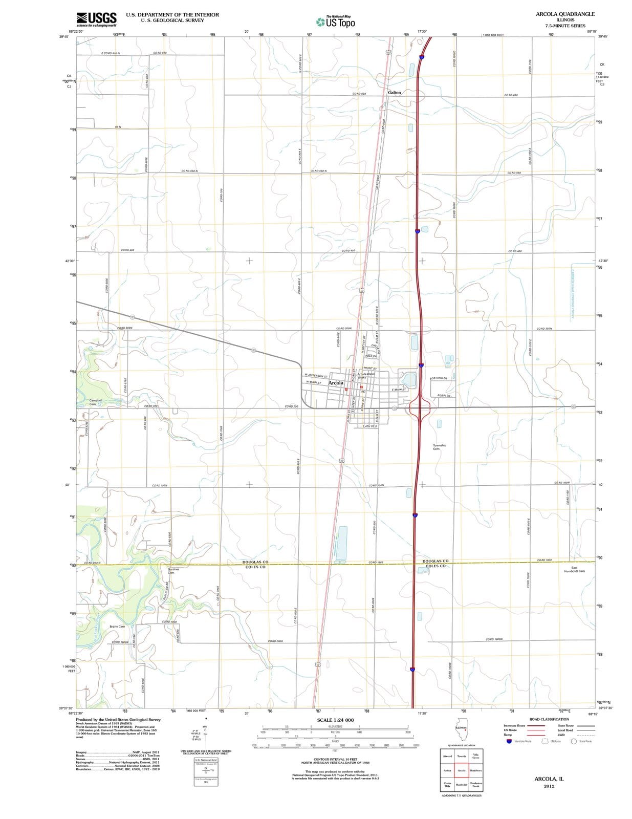 2012 Arcola, IL - Illinois - USGS Topographic Map