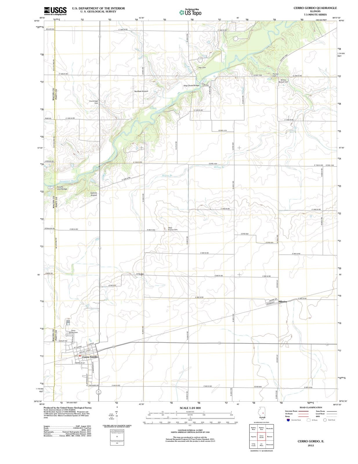 2012 Cerro Gordo, IL - Illinois - USGS Topographic Map