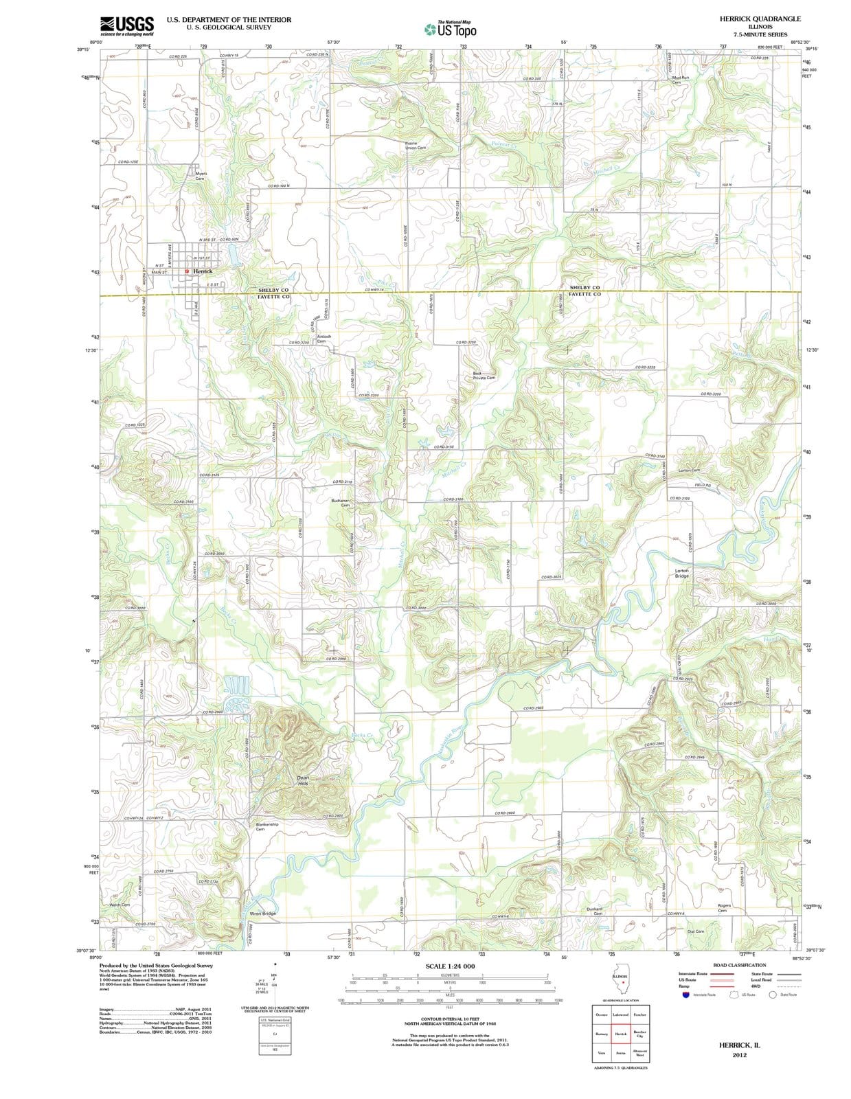 2012 Herrick, IL - Illinois - USGS Topographic Map
