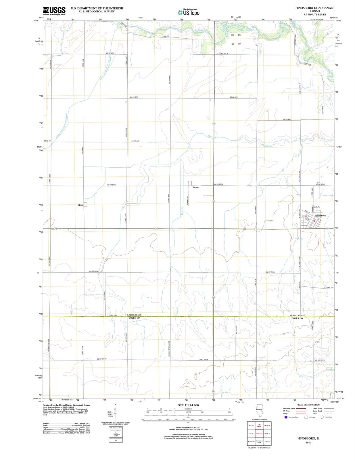 2012 Hindsboro, IL - Illinois - USGS Topographic Map