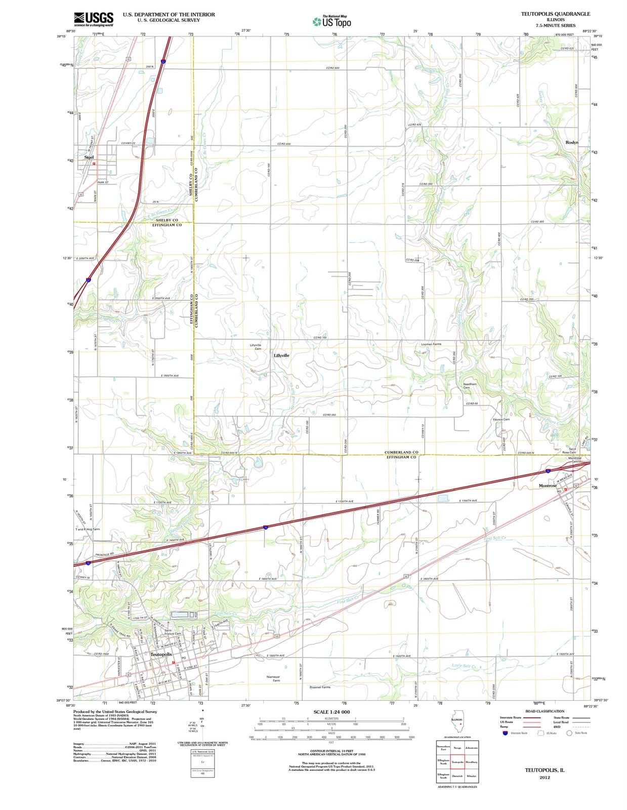 2012 Teutopolis, IL - Illinois - USGS Topographic Map